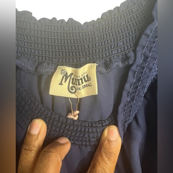 NWT Show Me Your Mumu Hacienda Dress Navy Chiffon Size XX-S - Picture 3 of 6